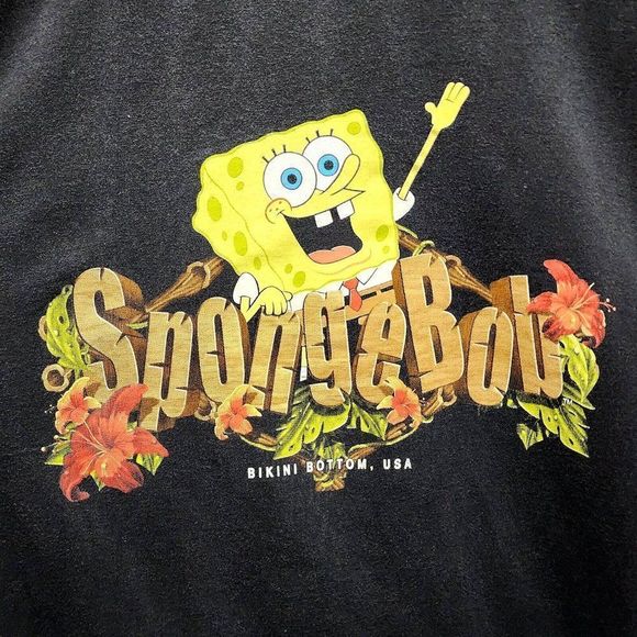 Spongebob Bikini Bottom Vintage 2002 USA Made Shirt Black OG Nickelodeon Size XL - Picture 2 of 6
